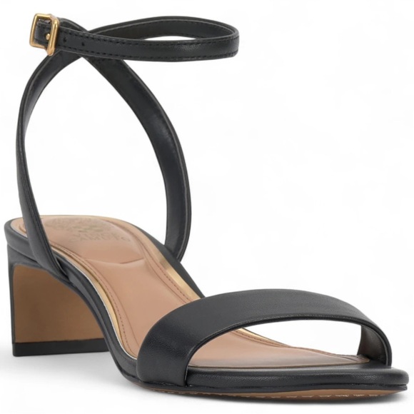 VINCE CAMUTO NWT Lylah Black Leather Ankle Strap Heel Sandal, Size 8/39 - Picture 2 of 15